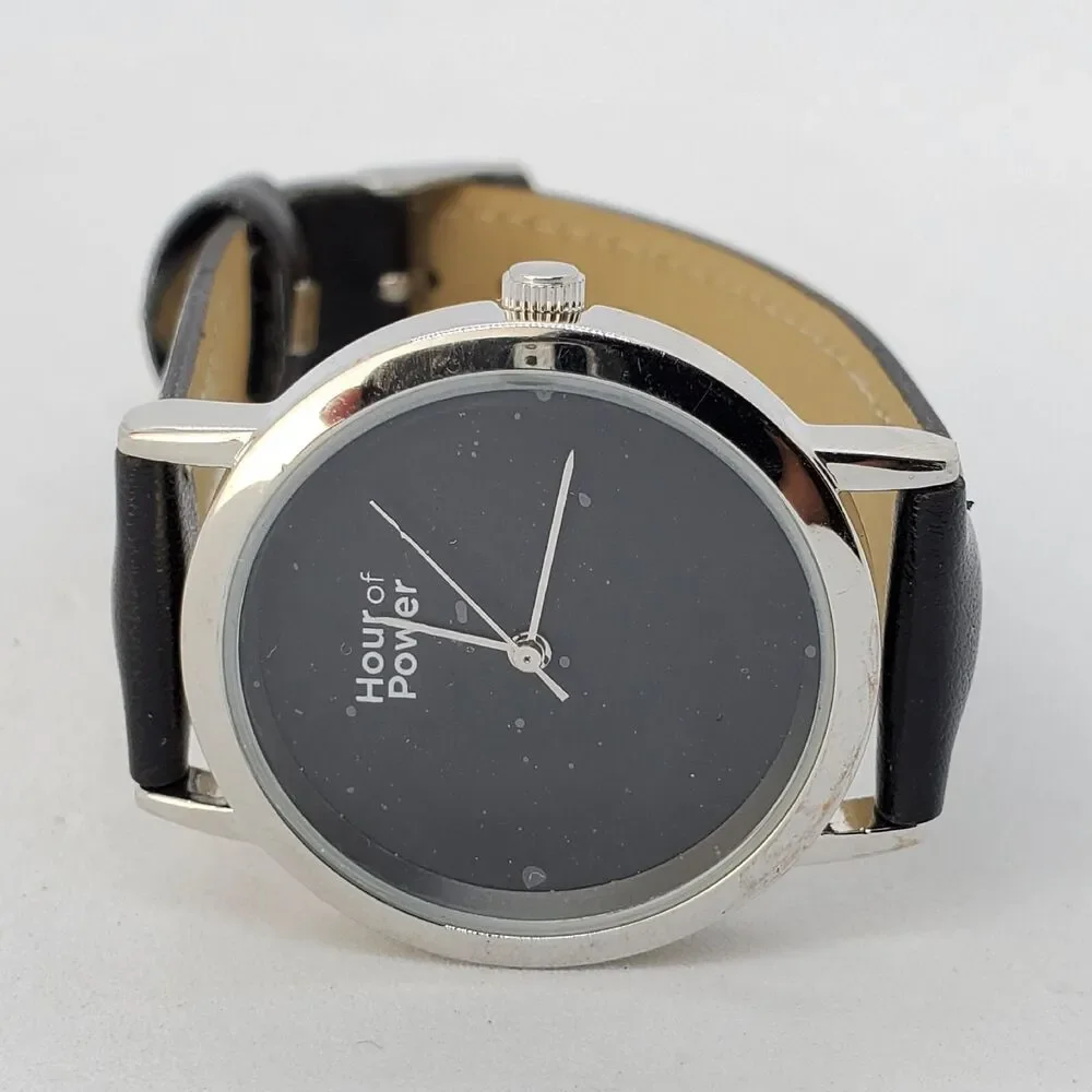 Women's Watch Hour Of Power 35MM Black Dial Black‎ Leather Bands New Battery